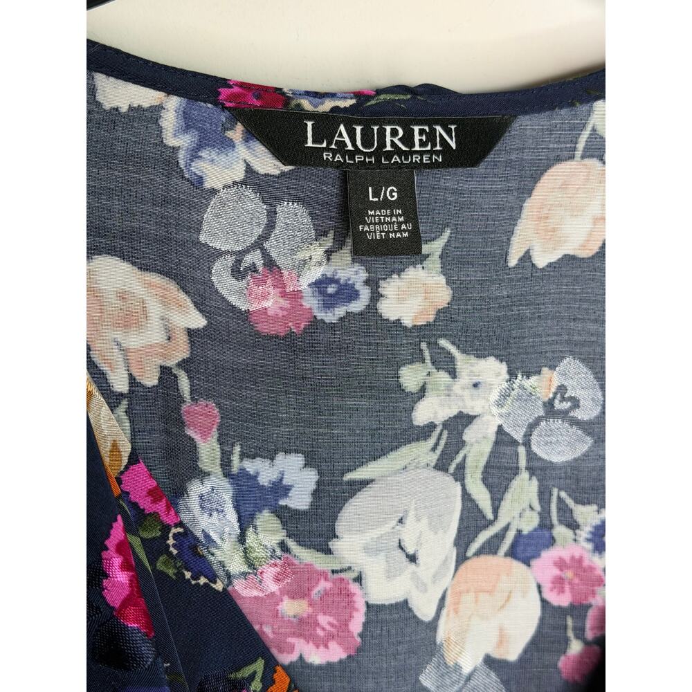 Lauren Ralph Lauren Shianete Floral Faux-Wrap Peplum Blouse Navy Floral Women L - Picture 7 of 14